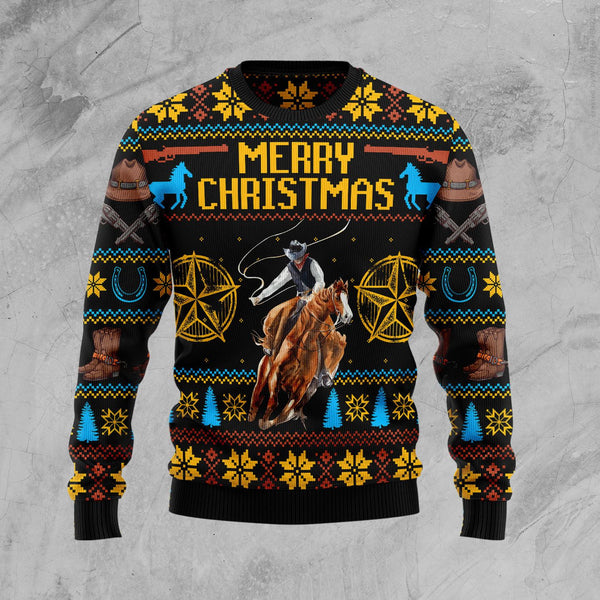 Cowboy Merry Christmas Funny Ugly Christmas Sweater For Men & Women Adult - Christmas Gifts