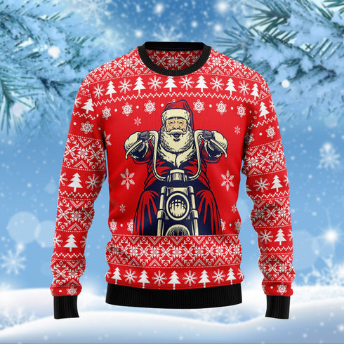 Santa Ride A Motorbike Funny Ugly Christmas Sweater For Men & Women Adult - Christmas Gifts