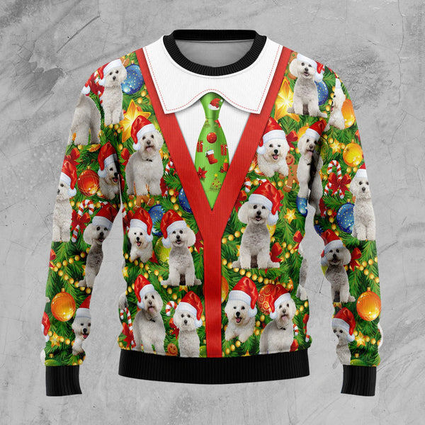 Bichon Xmas Pine Funny Ugly Christmas Sweater For Men & Women Adult - Christmas Gifts