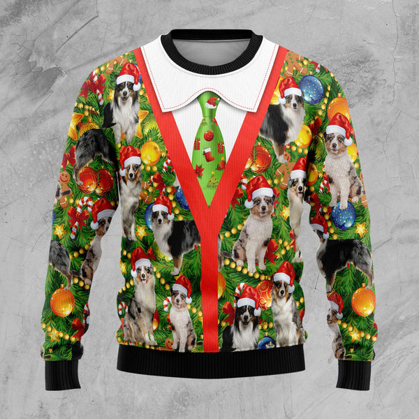 Australian Shepherd Xmas Pine Funny Ugly Christmas Sweater For Men & Women Adult - Christmas Gifts