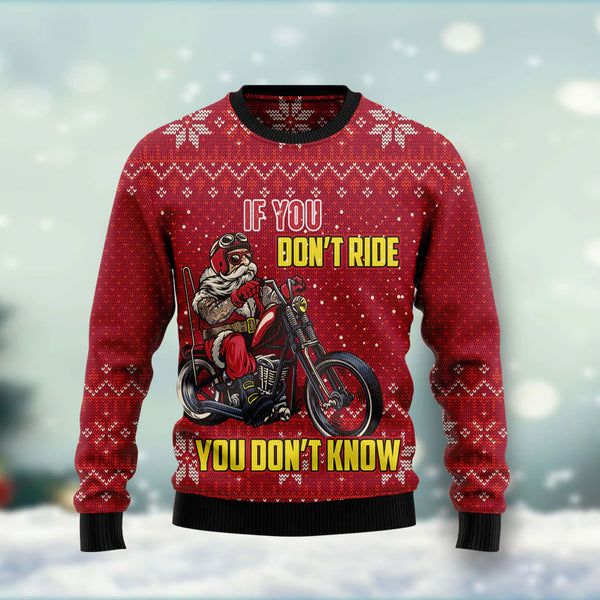 Santa Rides A Motorbike Funny Ugly Christmas Sweater For Men & Women Adult - Christmas Gifts
