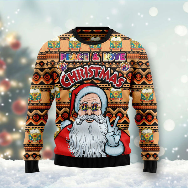 Hippie Santa Claus Peace And Love Funny Ugly Christmas Sweater For Men & Women Adult - Christmas Gifts038