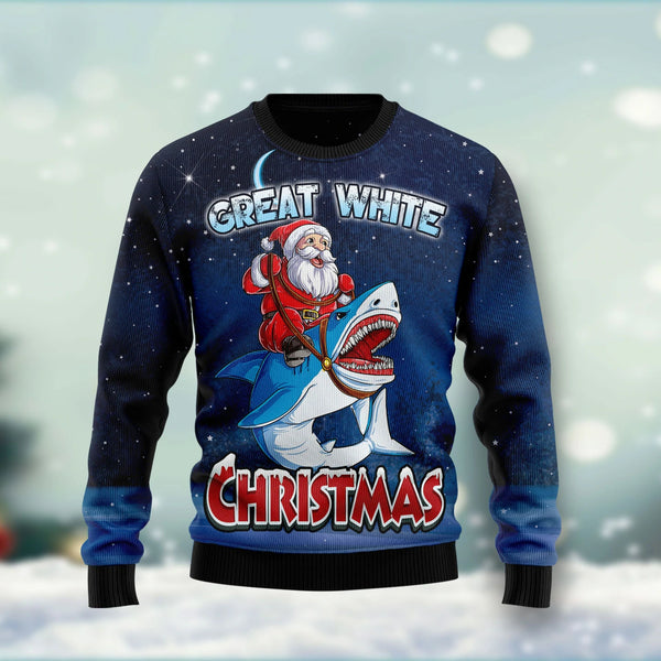 Santa Great White Christmas Shark Funny Ugly Christmas Sweater For Men & Women Adult - Christmas Gifts