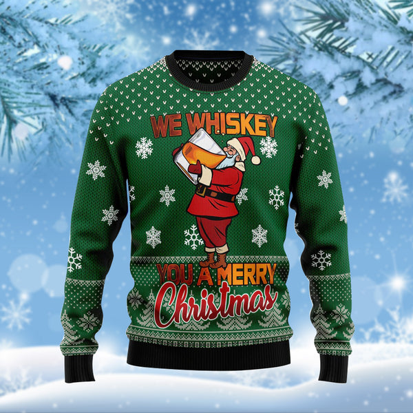 Santa Drinks Whiskey Funny Ugly Christmas Sweater For Men & Women Adult - Christmas Gifts