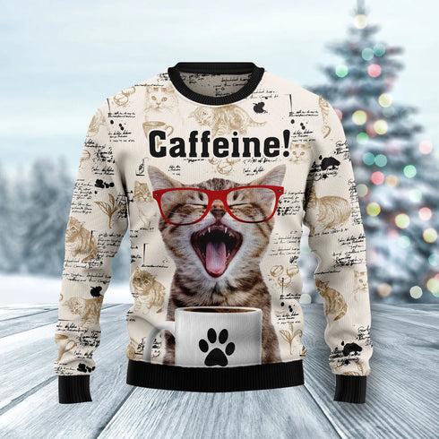 Cat Caffeine Xmas Funny Ugly Christmas Sweater For Men & Women Adult - Christmas Gifts