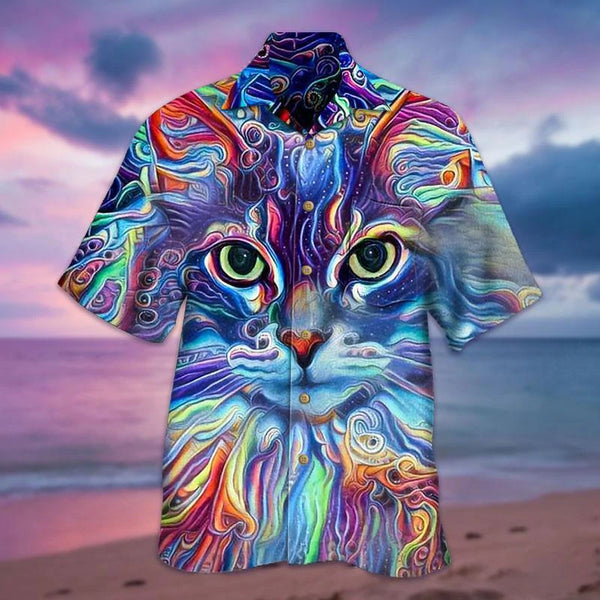 Cute Colorful Cat Face Amber Cool Design - Aloha Hawaiian Shirts For Men & For Women Couples - HAW1029
