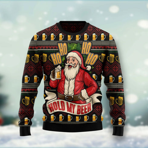 Santa Ho Ho Hold My Beer Funny Ugly Christmas Sweater For Men & Women Adult - Christmas Gifts