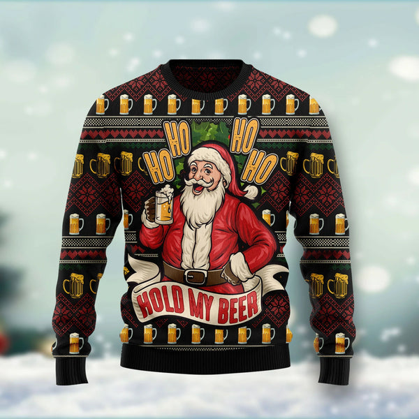 Santa Ho Ho Hold My Beer Funny Ugly Christmas Sweater For Men & Women Adult - Christmas Gifts