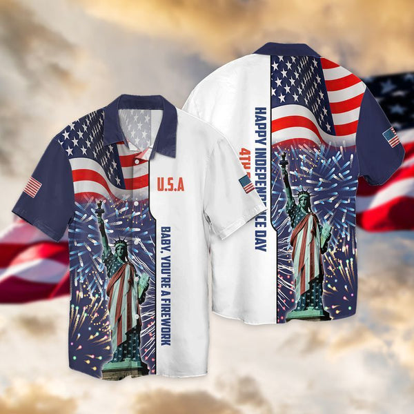 4th Of July American Flag Statue Of Liberty Cool Design - Aloha Hawaiian Shirts For Men