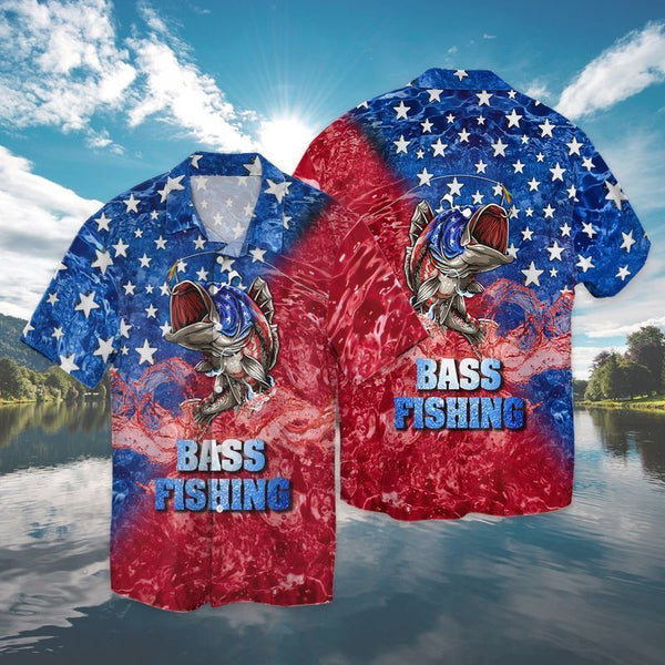 4th Of July Independence Day Bass Fishing - Aloha Hawaiian Shirts For Men