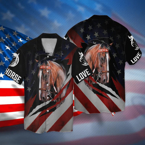 4th Of July Independence Day Love Horse - Aloha Hawaiian Shirts For Men & For Women Couples - HAW1208