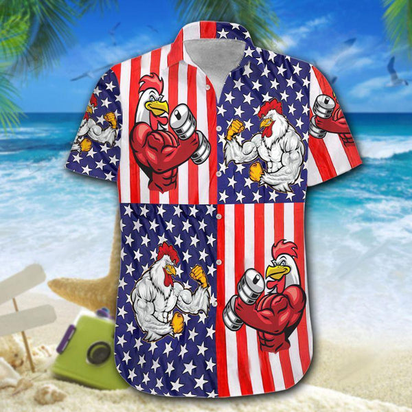 Funny Chicken 4th Of July Independence Day Memorial Day - Aloha Hawaiian Shirts For Men & For Women Couples - HAW1399