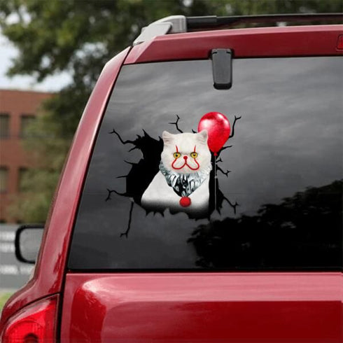 Halloween Funny Cat Face Cracked Car Decal Sticker - Waterproof - PVC Vinyl - S1052