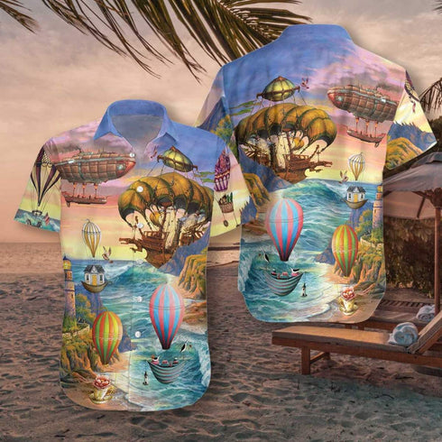 Air Balloon Steampunk Cool Design - Aloha Hawaiian Shirts For Men