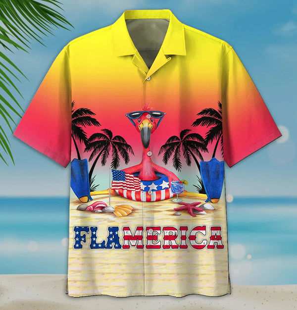 American Flag Flamingo 4th Of July Independence Day Memorial Day - Aloha Hawaiian Shirts For Men & For Women Couples - HAW1403