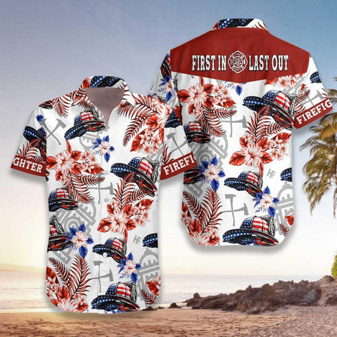 American Flag Helmet Firefighter Cool Design - Aloha Hawaiian Shirts For Men & For Women Couples - HAW1124