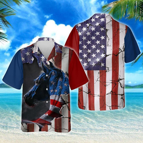 American Flag Beautiful Horse Cool Design - Aloha Hawaiian Shirts For Men & For Women Couples - HAW1214