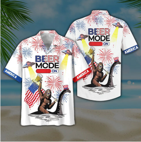 Happy 4th of July America Bigfoot Beer Mode On Cool Design - Aloha Hawaiian Shirts For Men & For Women Couples - HAW1028