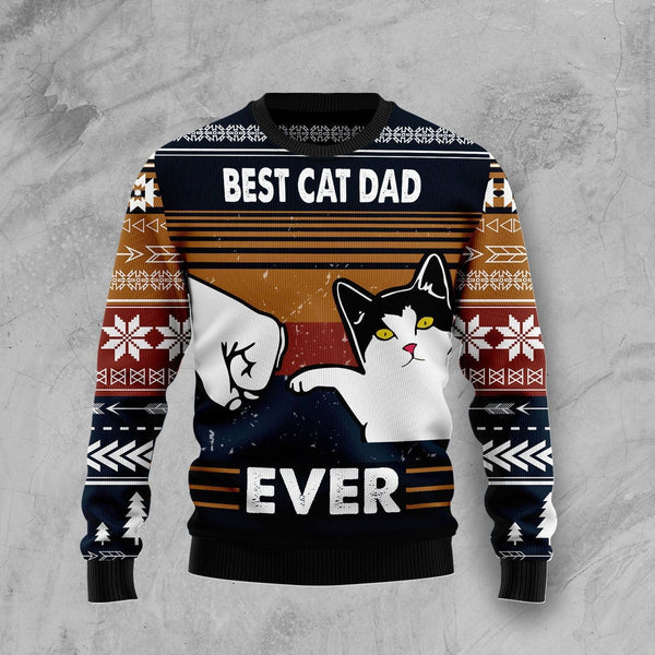 Best Cat Dad Ever Funny Ugly Christmas Sweater For Women & Men - Adult - Gift for Cat Lovers