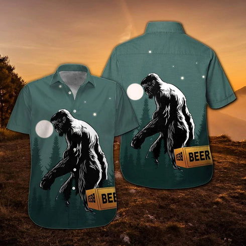 Bigfoot Sasquatch Carry Beer American Cool Design - Aloha Hawaiian Shirts For Men & For Women Couples - HAW1105