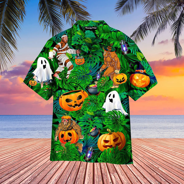 Halloween Bigfoot In The Forest - Aloha Hawaiian Shirts For Men & For Women Couples - HAW1445