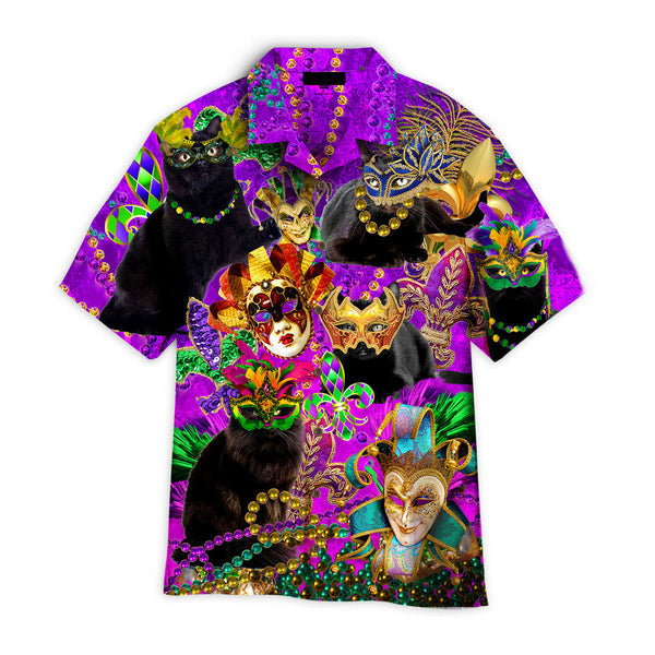 Funny Black Cat Mardi Gras Festival - Aloha Hawaiian Shirts For Men & For Women Couples