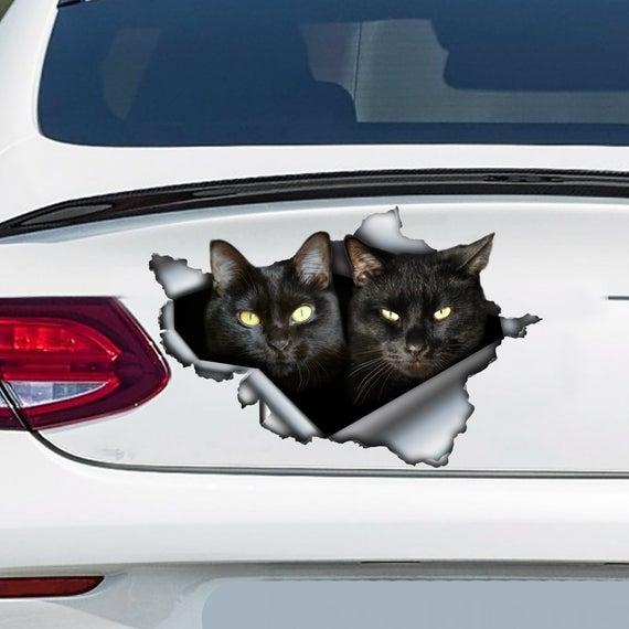 Halloween Couple Black Cat Funny Cracked Car Decal Sticker - Waterproof - PVC Vinyl - S1041