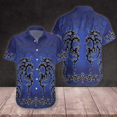 Blue Tribal Dragon Aloha Cool Design - Aloha Hawaiian Shirts For Men & For Women Couples - HAW1098