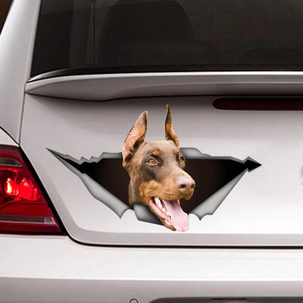 Dog Lover Brown Doberman Cracked Car Decal Sticker - Waterproof - PVC Vinyl - S1018
