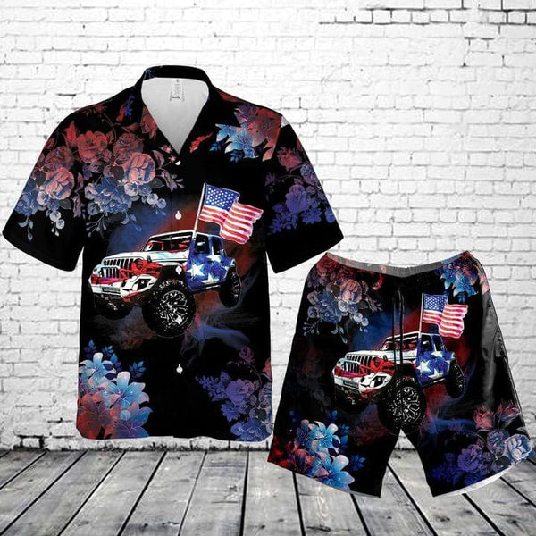 Happy 4th July Car Cool Design Hawaiian Shirt Set For Men - HS1009
