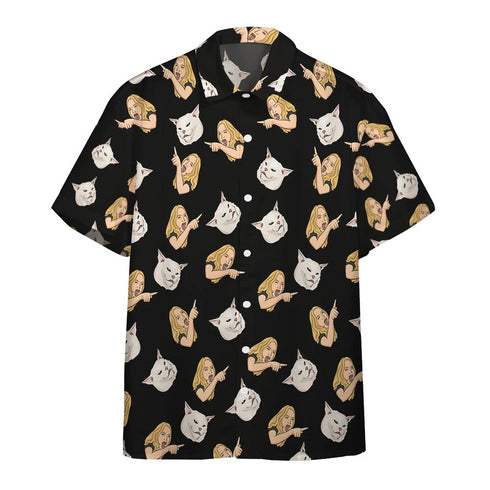 Funny Cat and Girl Beach Party Summer Aloha Hawaiian Shirts For Men & For Women - HAW1529
