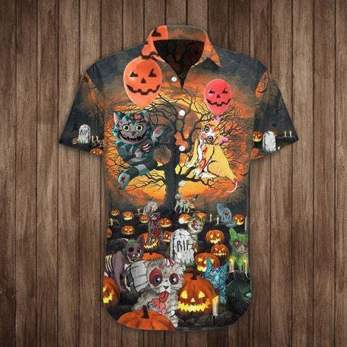 Halloween Cat Pumpkin - Aloha Hawaiian Shirts For Men & For Women Couples - HAW1458