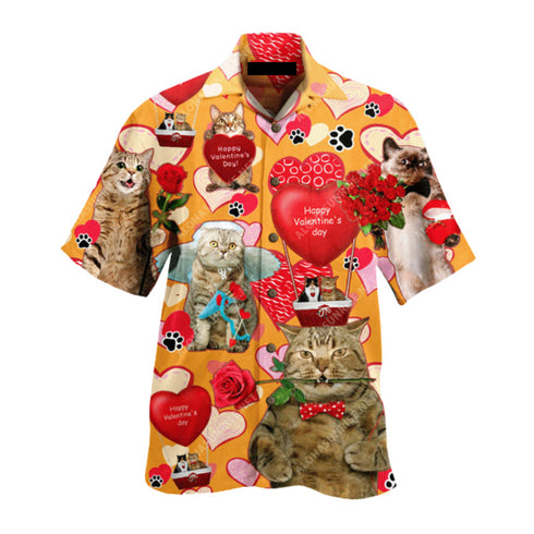 Cute Cat Happy Valentine Day Cool Design - Aloha Hawaiian Shirts For Men & For Women Couples - Gift for Cat Lovers