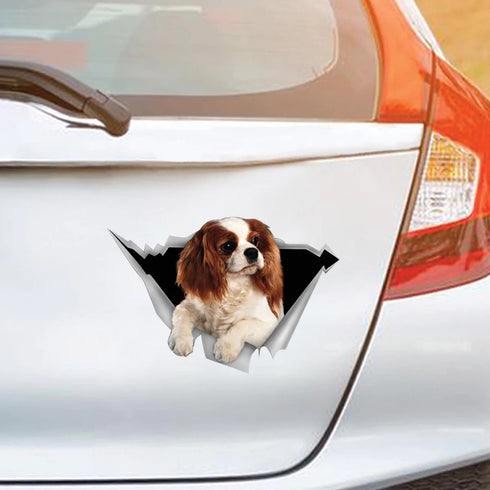 Dog Lover Cavalier King Charles Spaniel Cracked Car Decal Sticker - Waterproof - PVC Vinyl - S1026