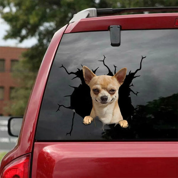 Dog Lover Chihuahua Cracked Car Decal Sticker - Waterproof - PVC Vinyl - S1010