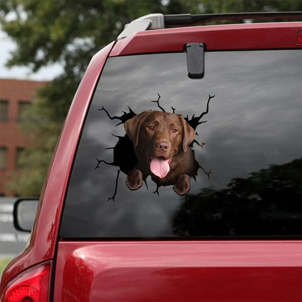 Dog Lover Chocolate Labrador Retriever Cracked Car Decal Sticker - Waterproof - PVC Vinyl - S1014