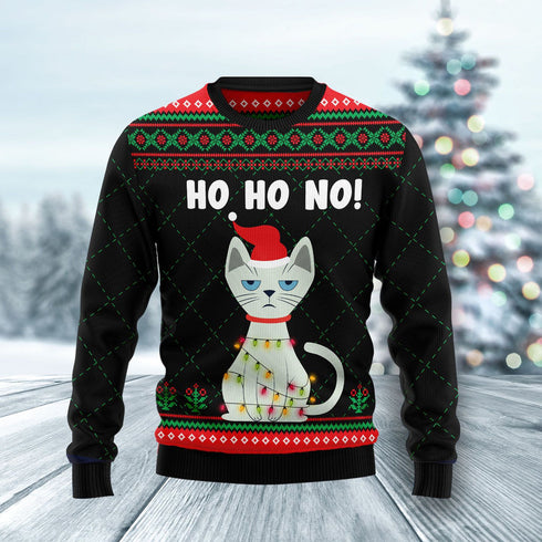 Ho Ho No Cute Cat Funny Ugly Christmas Sweater For Men & Women Adult - Christmas Gifts