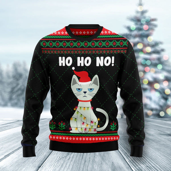 Ho Ho No Cute Cat Funny Ugly Christmas Sweater For Men & Women Adult - Christmas Gifts