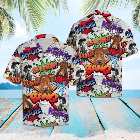 Funny Cow Pop Art - Aloha Hawaiian Shirts For Men & For Women Couples - HAW1340