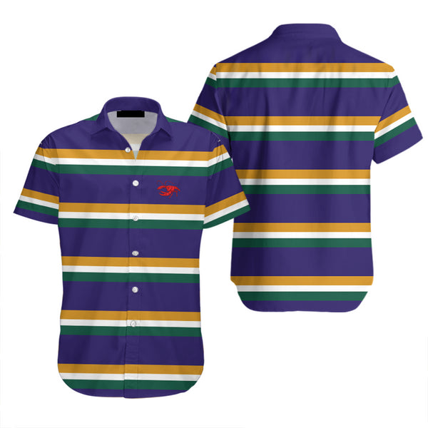 Crawfish Purple Ground Stripe Mardi Gras Rugby - Aloha Hawaiian Shirts For Men & For Women Couples