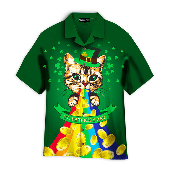 St. Patrick's Day Cute Cat Aloha Hawaiian Shirts For Men & For Women - HAW1545