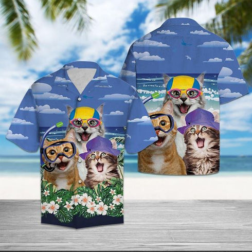 Cute Cats On The Beach - Aloha Hawaiian Shirts For Men & For Women Couples - HAW1342