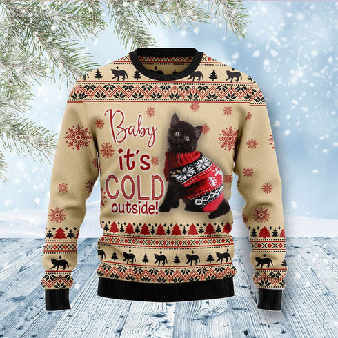 Cute Kitten It's Cold Outside Ugly Christmas Sweater For Women & Men - Adult - Couples - Gift for Cat Lovers