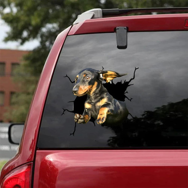 Dog Lover Dachshund Dog Cracked Car Decal Sticker - Waterproof - PVC Vinyl - S1017