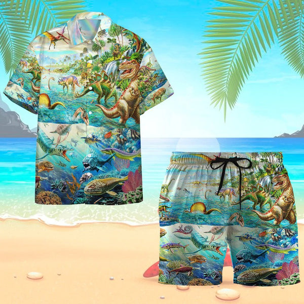 Dinosaurs Cool Design Hawaiian Shirt Set For Men - HS1012