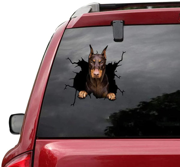Dog Lover Doberman Cracked Car Decal Sticker - Waterproof - PVC Vinyl - S1033