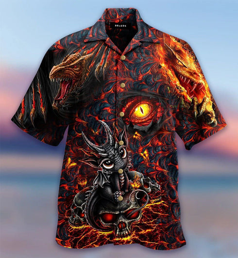 Dragon Skull Lava Cool Design - Aloha Hawaiian Shirts For Men & For Women Couples - HAW1072