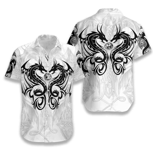 White Dragon Tattoo Cool Design - Aloha Hawaiian Shirts For Men & For Women Couples - HAW1025