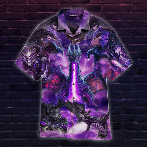 Fantasy Purple Thunder Dragons Cool Design - Aloha Hawaiian Shirts For Men & For Women Couples - HAW1071