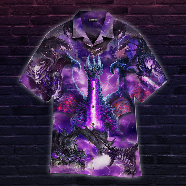 Fantasy Purple Thunder Dragons Cool Design - Aloha Hawaiian Shirts For Men & For Women Couples - HAW1071